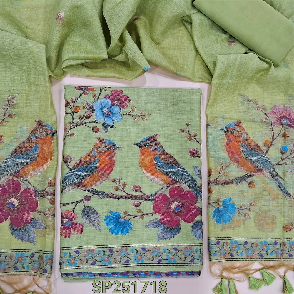 Pastel Green jamdani woven silk cotton dress-material SP251718-Neidhal