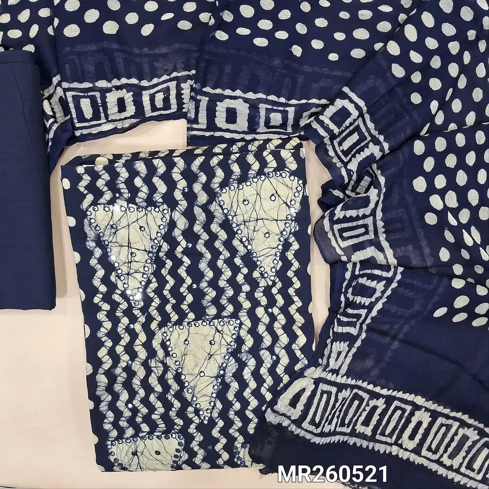 Dark blue batik cotton cotton dress material mr260521-Neidhal Dark blue batik cotton cotton dress material mr260521-Neidhal