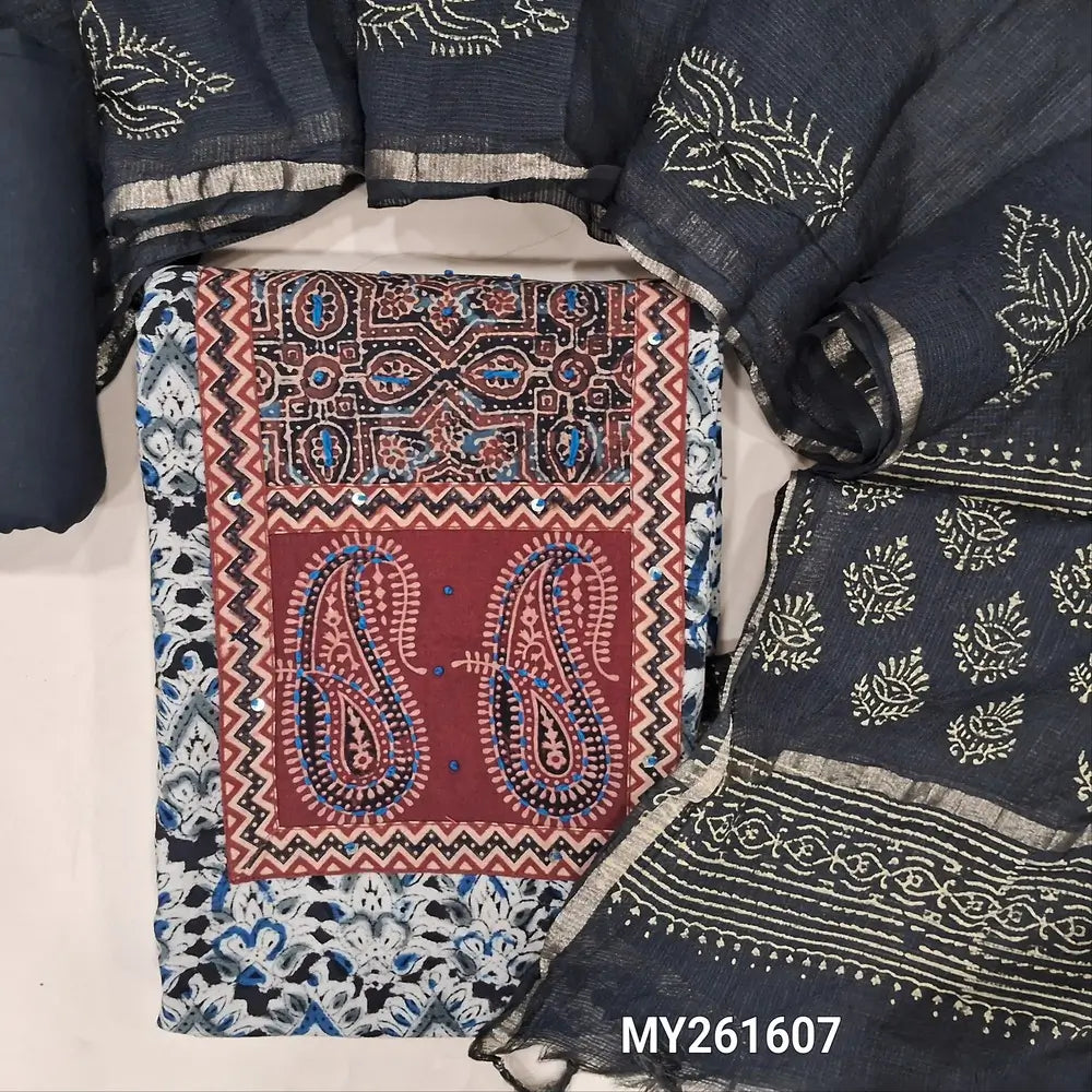 black kalamkari printed pure cotton salwar material my261607- Neidhal