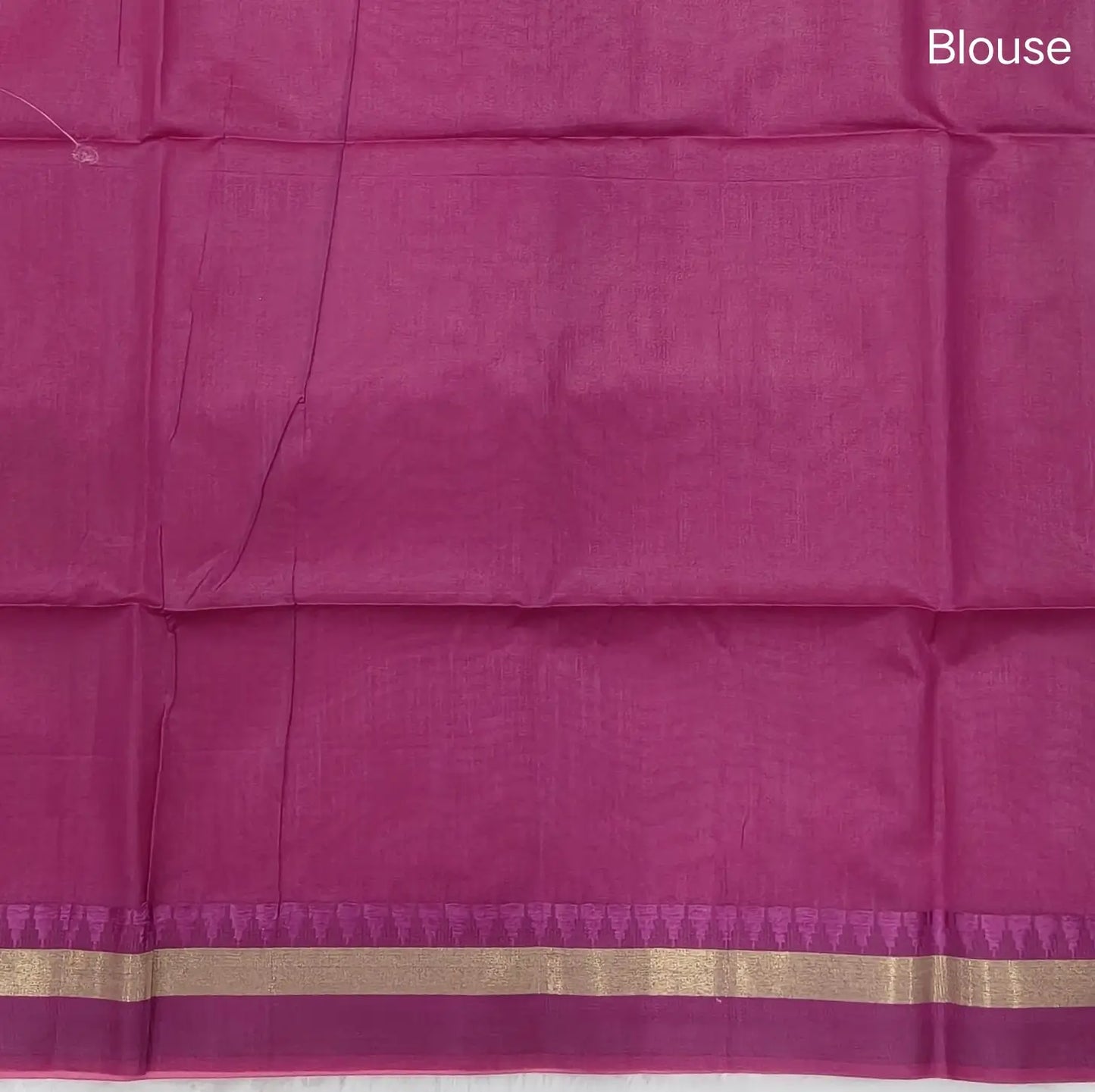 Pink with beetroot purple silk cotton saree with thread woven double side borders, zari striped short pallu and contrast blouse with borders. NS79