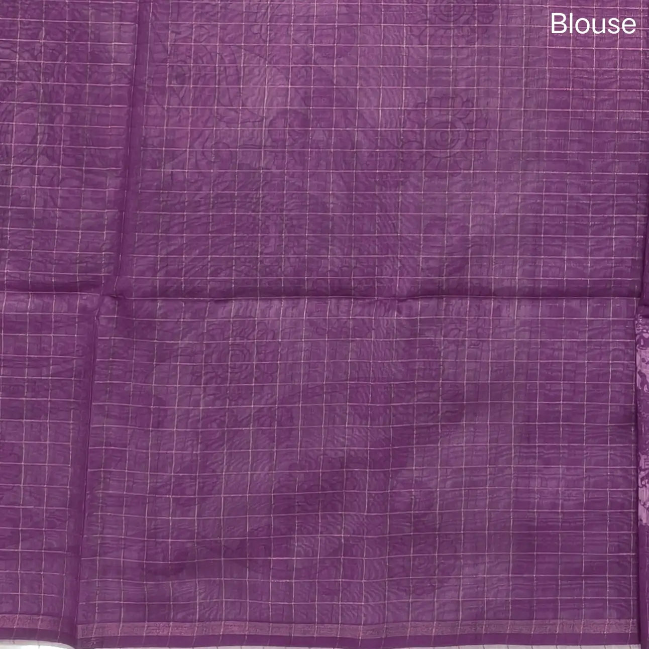 Light green, orange and purple shibori printed soft silk cotton saree with zari checks all over, contrast kalamkari print on pallu, contrast running blouse with zari checks. NS91