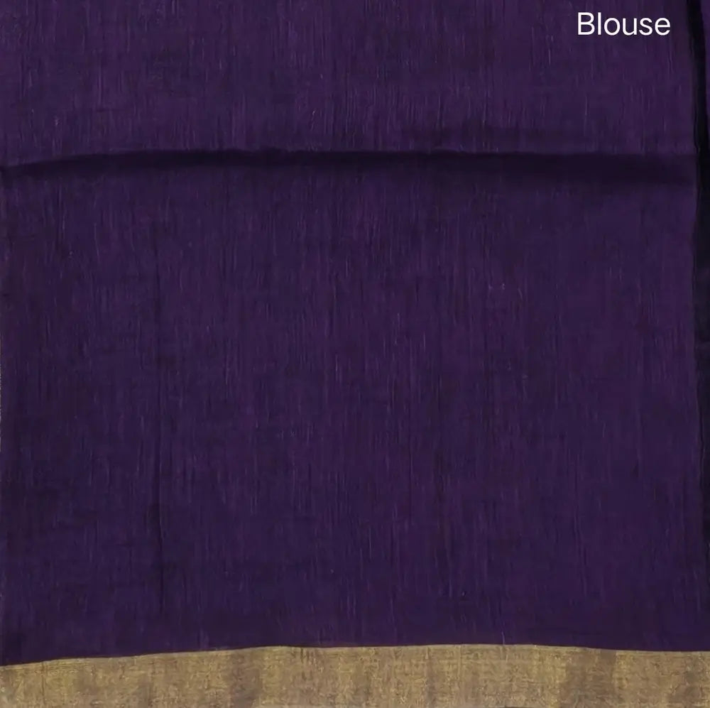 Purple pure linen jamdani woven saree,with gold tissue double side borders,striped tissue pallu with tassles, plain running blouse with borders.(DRY CLEAN RECOMMENDED ). NS114