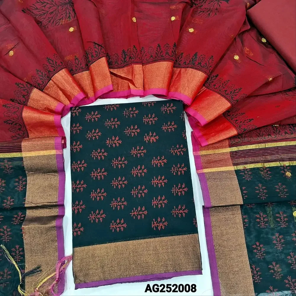 Black hand block printed fancy silk cotton salwar material ag252008 Neidhal