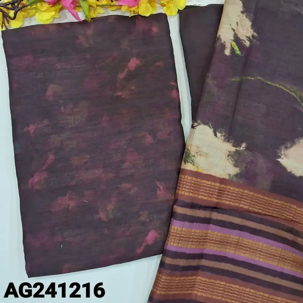 CODE AG241216: Deep wine purple premium tussar silk unstitched salwar material abstract printed all over(textured
