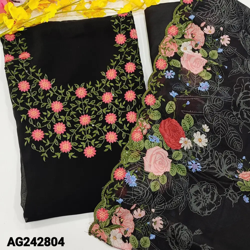 CODE AG242804: Black semi georgette unstitched salwar material embroidered& sequins work on yoke(lining needed)matching