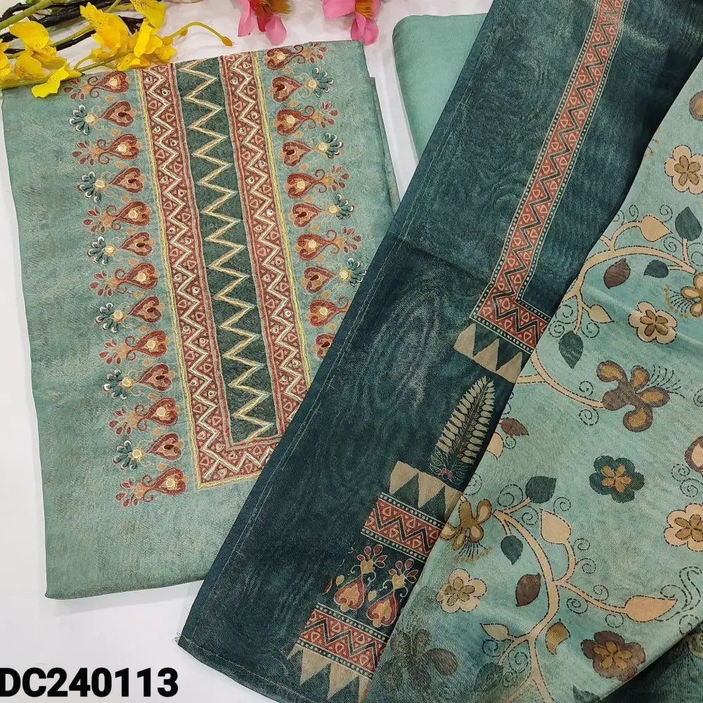 CODE DC240113: Pastel blue with golden tint designers tissue silk cotton unstitched salwar material digital printed