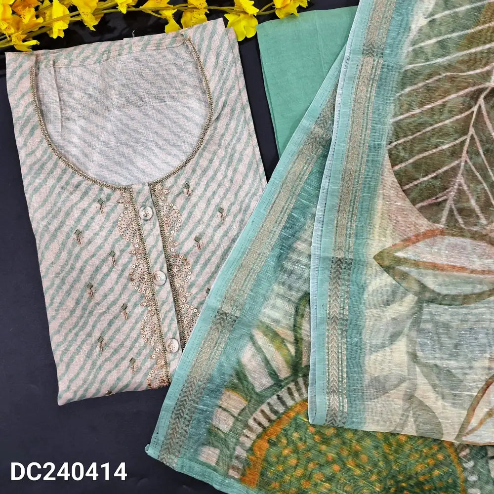 CODE DC240414: Half white base designer lehariya printed tissue linen unstitched salwar material zari sequins& fancy