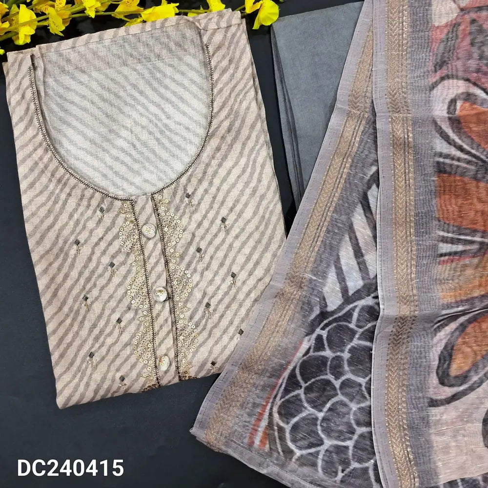 CODE DC240415: Half white base designer lehariya printed tissue linen unstitched salwar material zari sequins& fancy