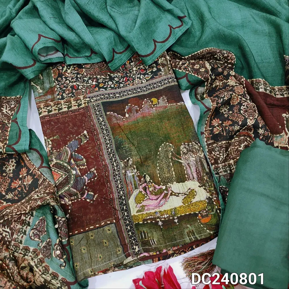 CODE DC240801: Multi color digital printed pure jakard dola silk unstitched salwar material hand embroidered