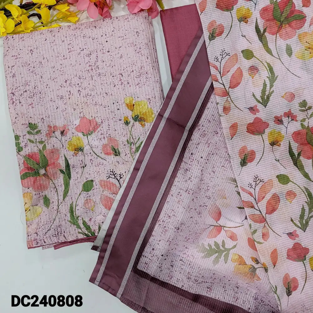 CODE DC240808: Pink digital printed silk cotton unstitched salwar material fancy buttons on yoke self design