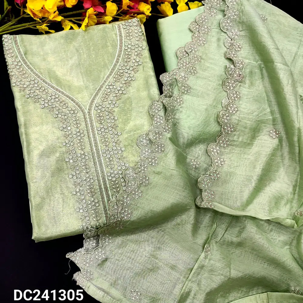 CODE DC241305: Sea green digital printed fancy soft tissue silk cotton unstitched salwar material thread& zari work