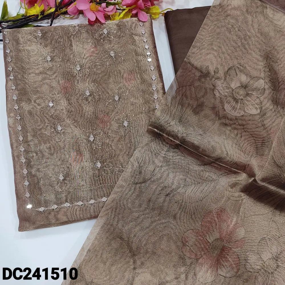 CODE DC241510: Light chocolate brown with golden tint sobar digital printed fancy tissue silk cotton unstitched salwar