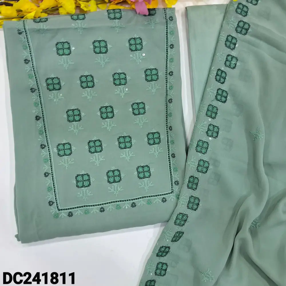 CODE DC241811: Pastel blue semi georgette unstitched salwar material cross stitch embroidered on yoke(thin fabric