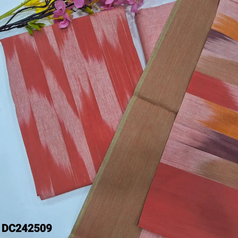 CODE DC242509: Light &dark shaded Pink south handloom cotton unstitched salwar material ikat design all over(lining