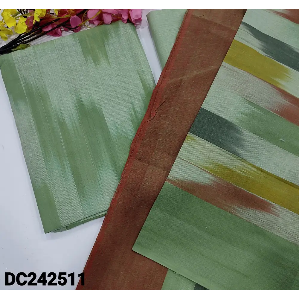 CODE DC242511: Light &dark shaded pastel green south handloom cotton unstitched salwar material ikat design all