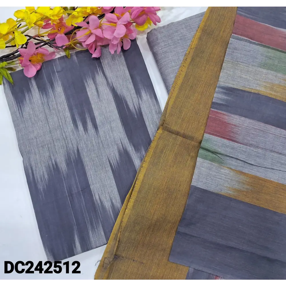 CODE DC242512: Light &dark shaded grey south handloom cotton unstitched salwar material ikat design all over(lining