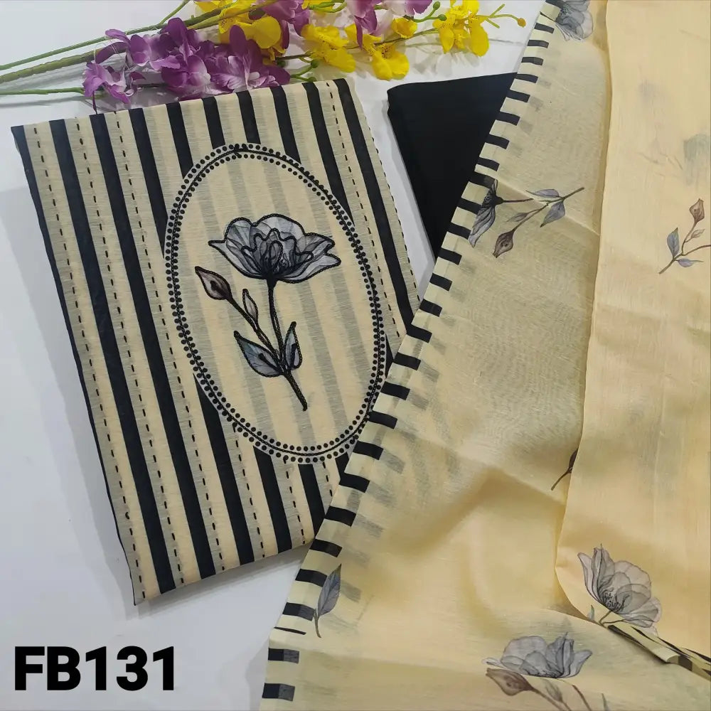 Dark blue digital printed silk cotton unstitched salwar material, kantha stitch work on yoke& daman(thin fabric, lining needed)matching santoon bottom, heavy embroidered madhubani digital printed silk cotton dupatta. CODE AP250809 main image 1