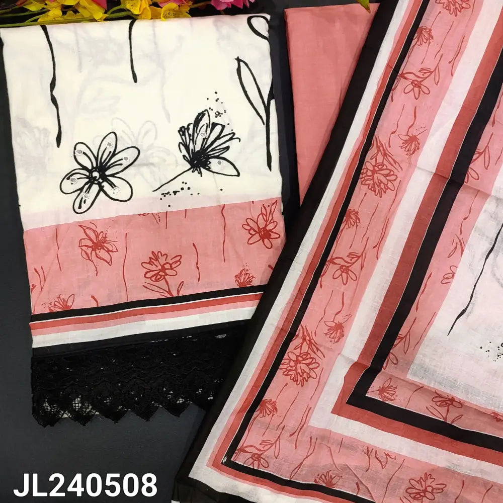 CODE JL240508: Half white base floral printed soft cotton unstitched salwar material faux mirror work on front(thin