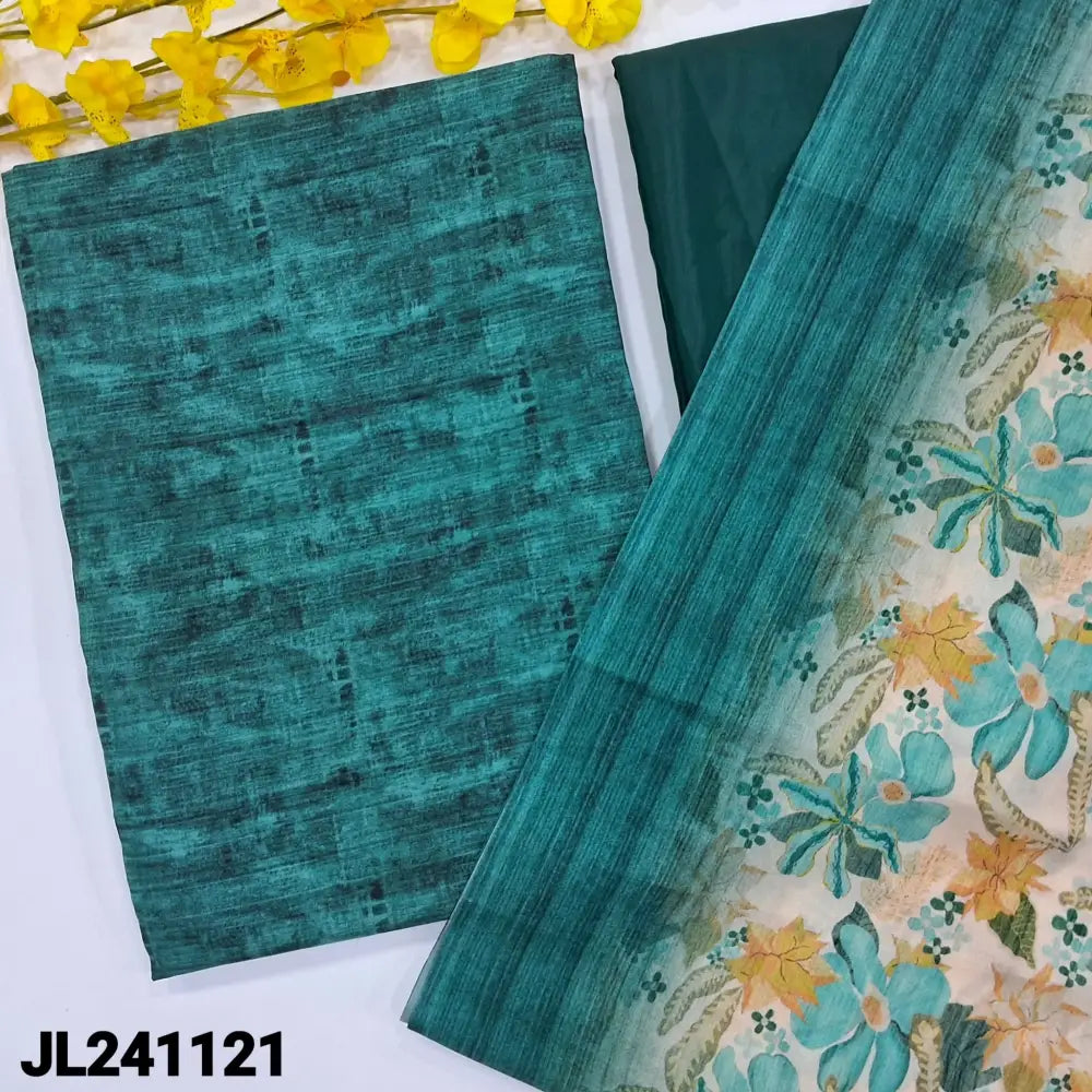 CODE JL241121: Teal blue digital printed silk cotton unstitched salwar material(thin fabric lining needed)matching