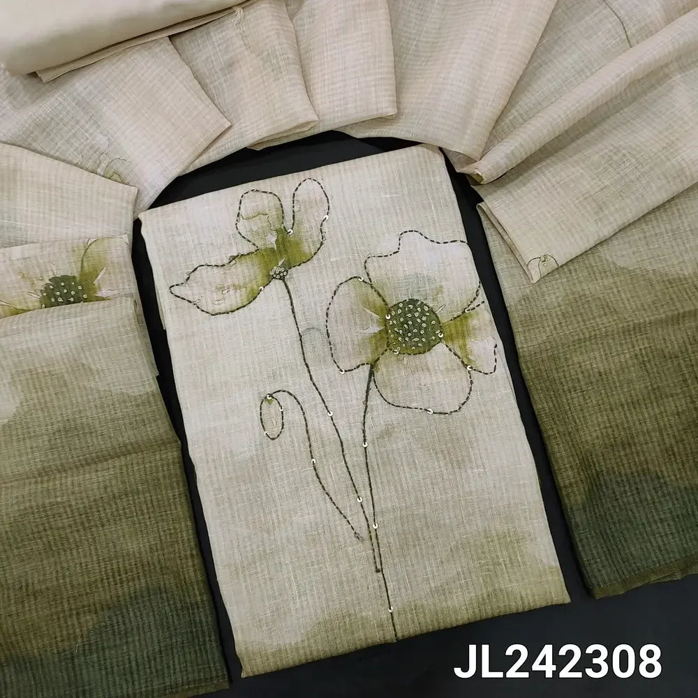 CODE JL242308: Beige& green designer premium linen