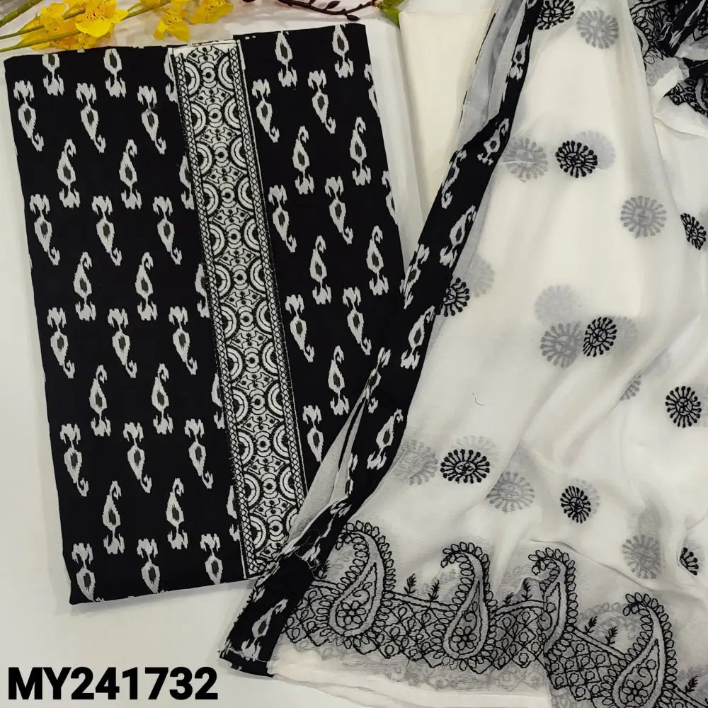 CODE MY241732: Black base soft cotton unstitched salwar material embroidered on yoke printed all over(lining