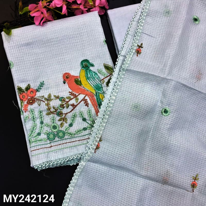 CODE MY242124: Bluish grey fancy kota unstitched salwar material embroidered& sequins work on front(thin fabric lining