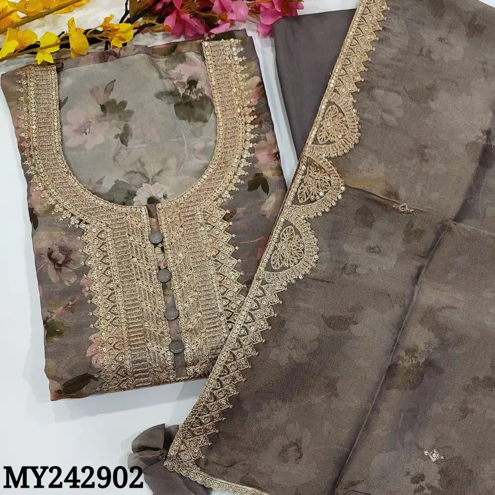 CODE MY242902: Light purple with golden tint pure tissue organza silk unstitched salwar material rich zari &sequins