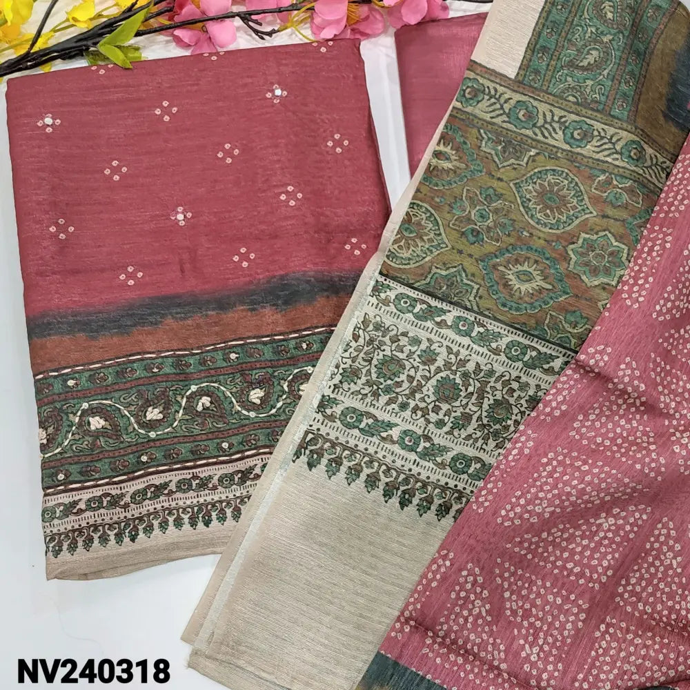 CODE NV240318: Dark pink digital printed silk cotton unstitched salwar material thread sequins &faux mirror work