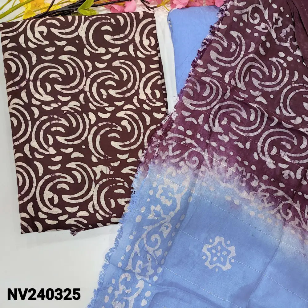 CODE NV240325: Deep wine purple original wax batik fancy silk cotton unstitched salwar material(lining needed)ink blue