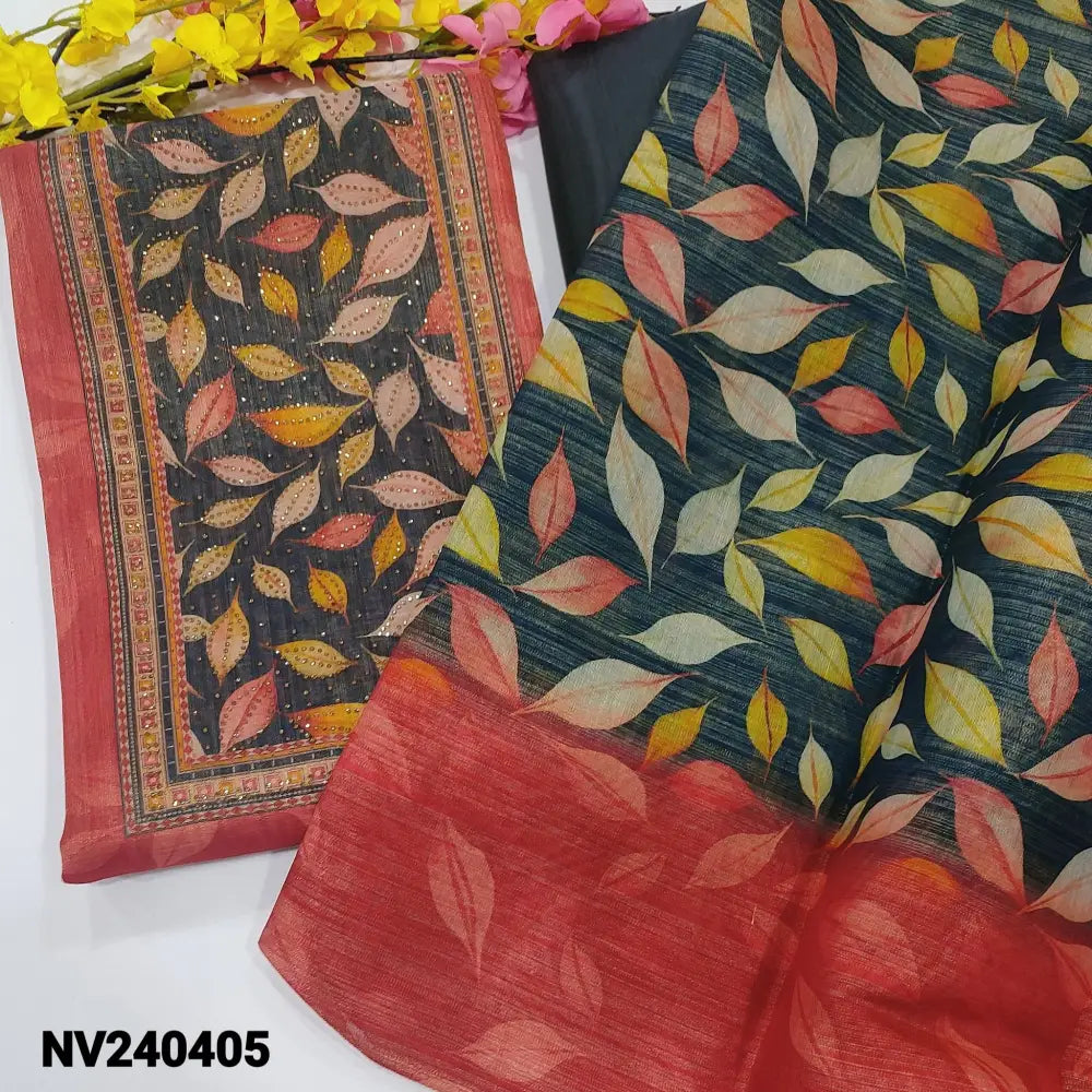 CODE NV240405: Dark pink tissue silk cotton unstitched salwar material printed yoke(thin fabric lining needed)matching