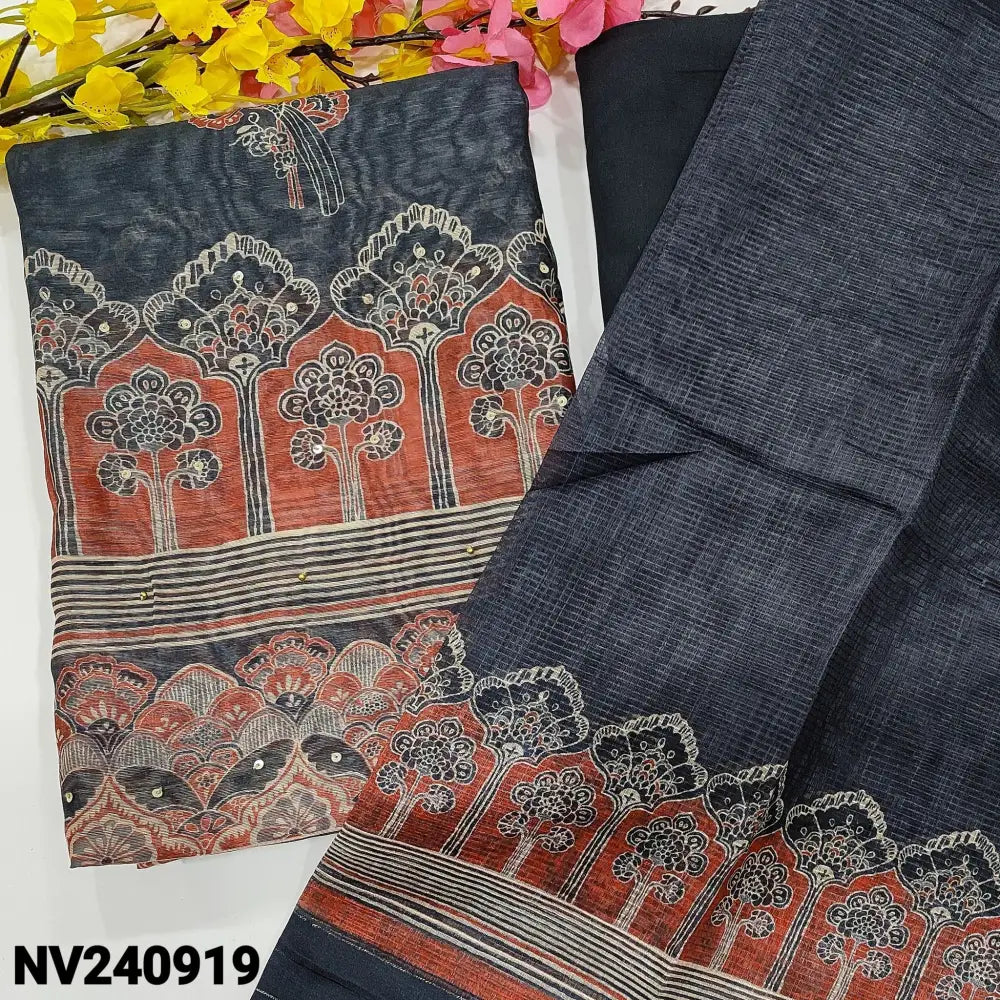 CODE NV240919: Black digital printed silk cotton unstitched salwar material(thin fabric lining needed)matching spun