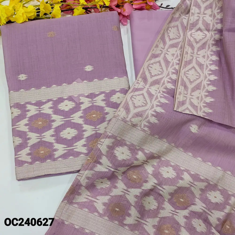 CODE OC240627: Light purple jamdani woven premium soft silk cotton unstitched salwar material(thin fabric lining
