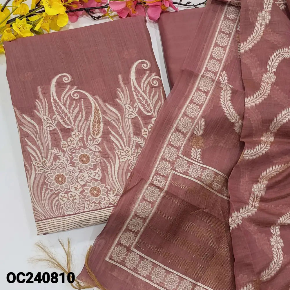 CODE OC240810: Dark onion pink jamdani woven premium silk cotton unstitched salwar material(thin fabric lining