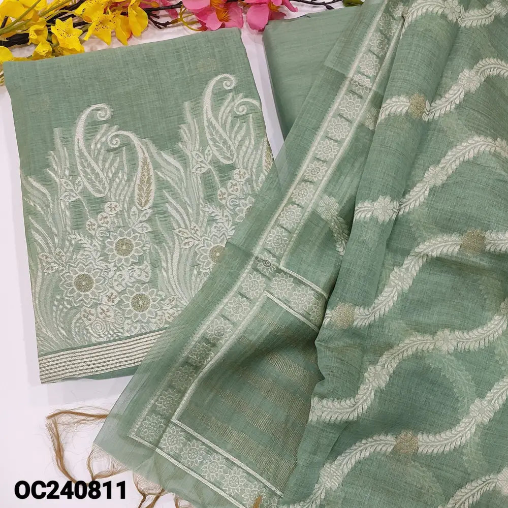 CODE OC240811: Pastel blue jamdani woven premium silk cotton unstitched salwar material(thin fabric lining