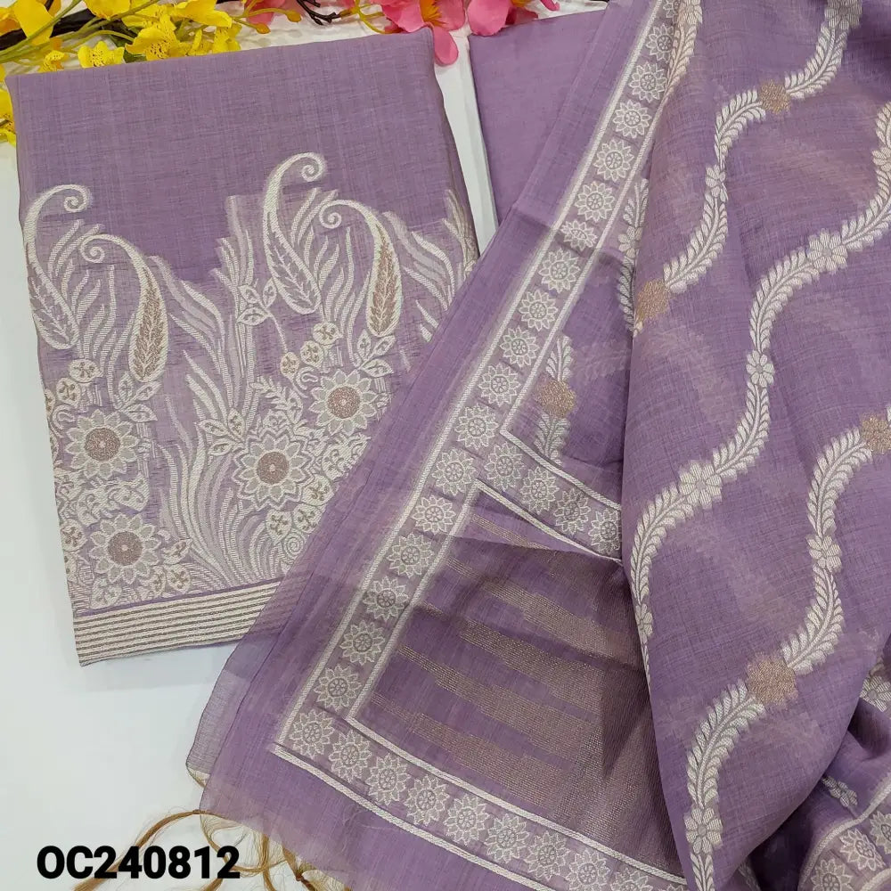 CODE OC240812: Light purple jamdani woven premium silk cotton unstitched salwar material(thin fabric lining