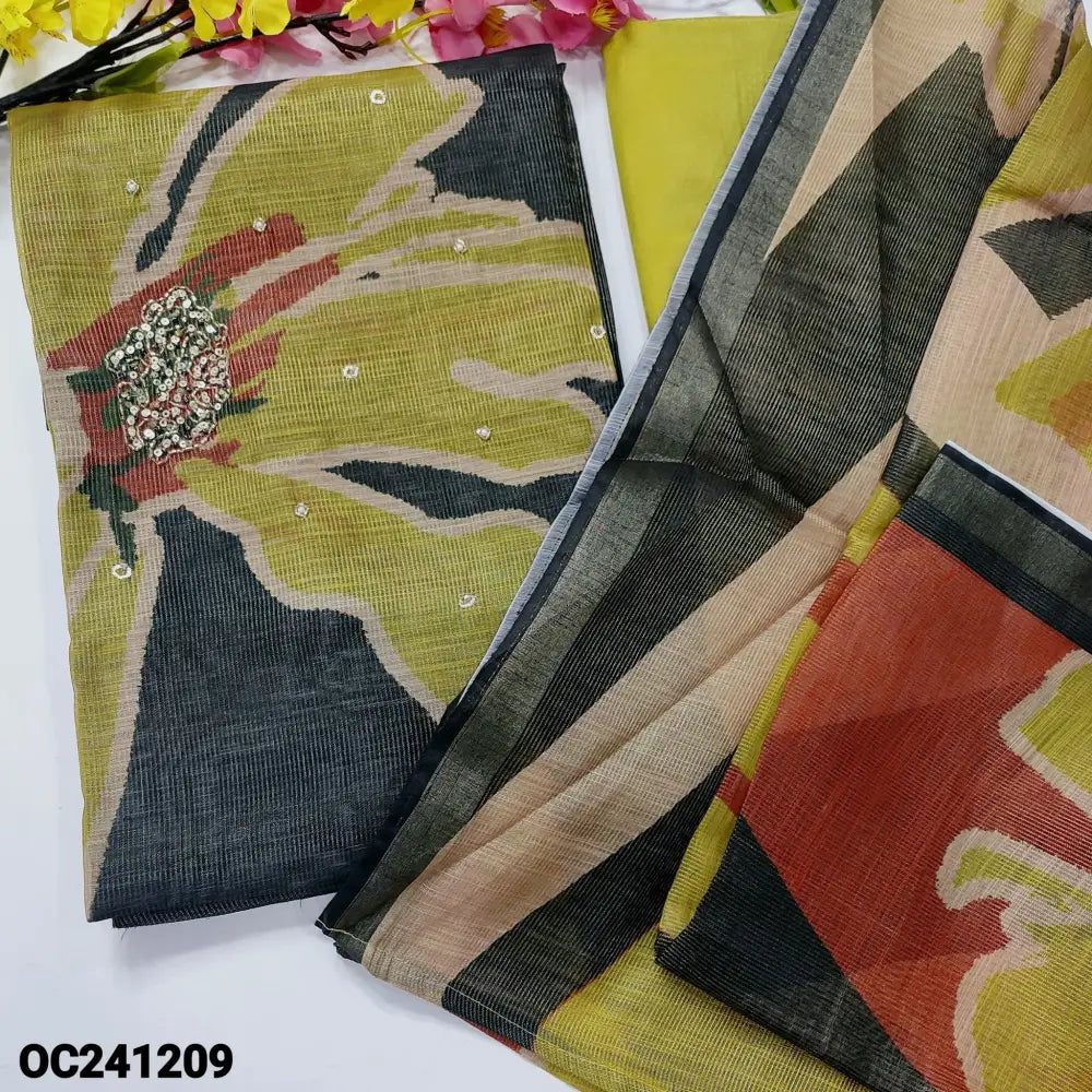 CODE OC241209: Black designer tissue silk cotton unstitched salwar material floral printed with heavy bead work thin