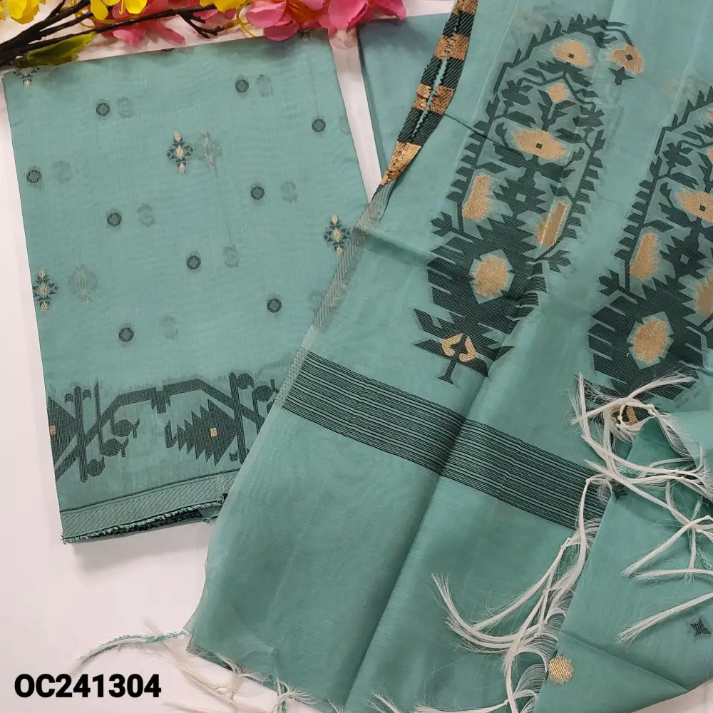 CODE OC241304: Pastel blue jamdani woven silk cotton unstitched salwar material(thin fabric lining needed)matching