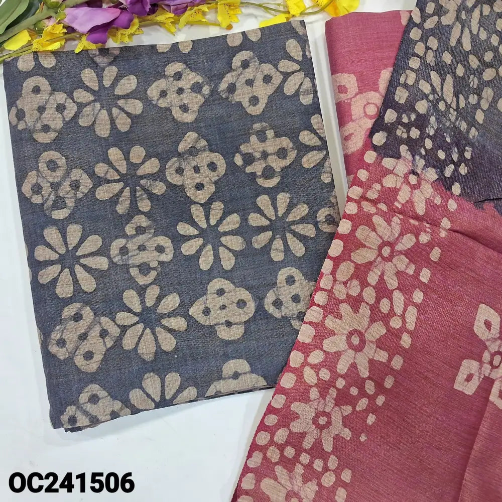 CODE OC241506: Blue original batik bagalpuri jute silk cotton unstitched salwar material(lining needed)pink batik dyed