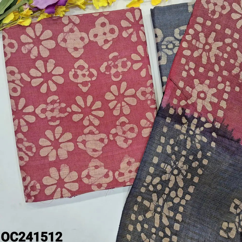 CODE OC241512: Pink original batik bagalpuri jute silk cotton unstitched salwar material(lining needed)greyish blue