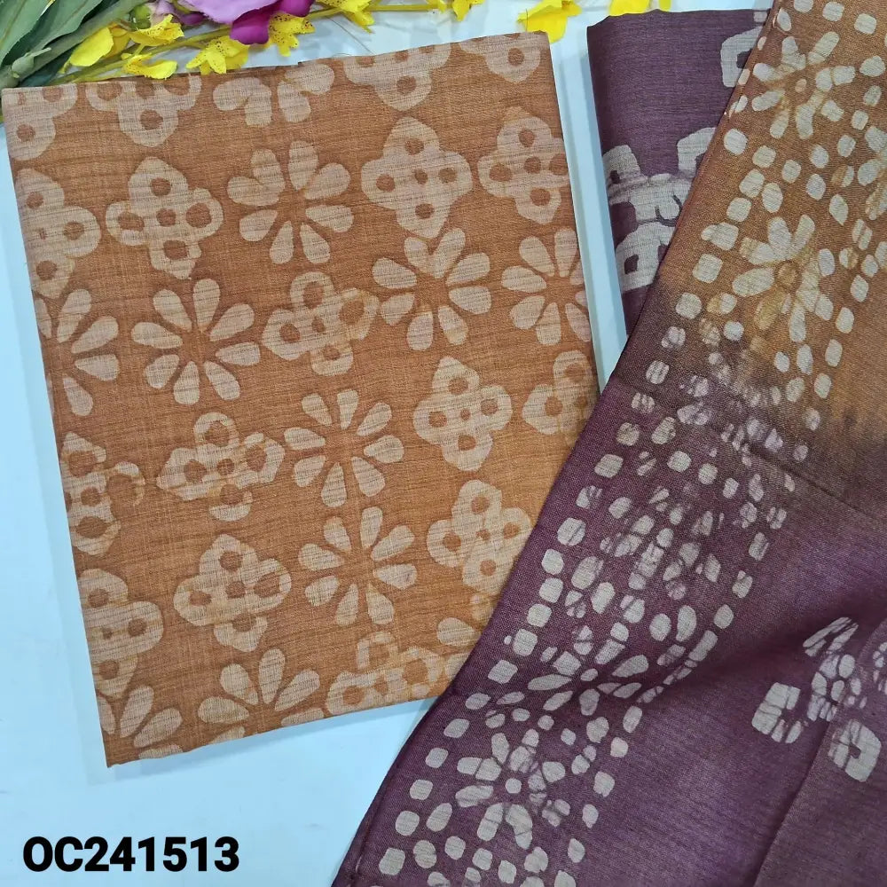 CODE OC241513: Light sand brown original batik bagalpuri jute silk cotton unstitched salwar material(lining needed)dark