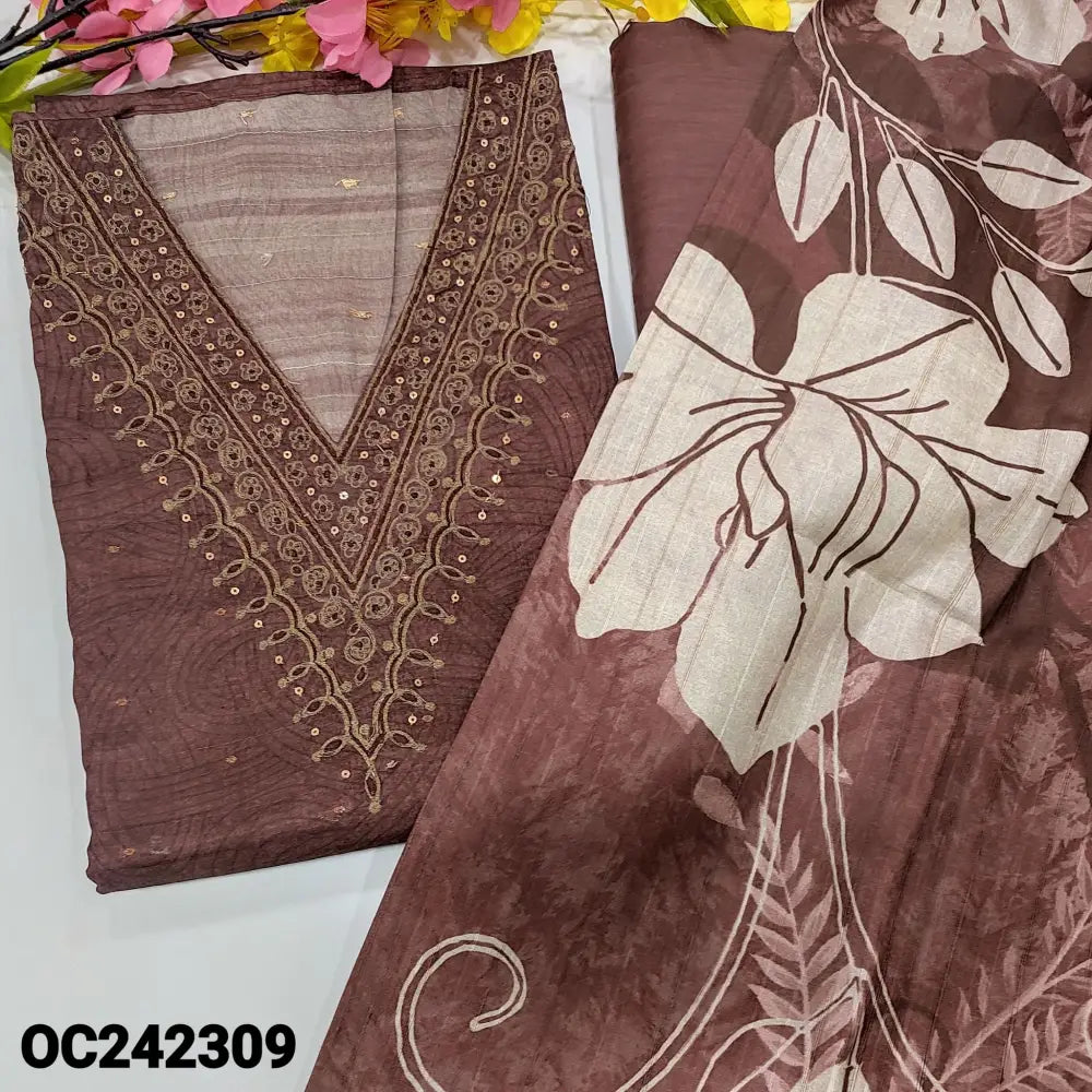 CODE OC242309: Dark onion pink designer digital printed premium tussar silk unstitched salwar material v neck