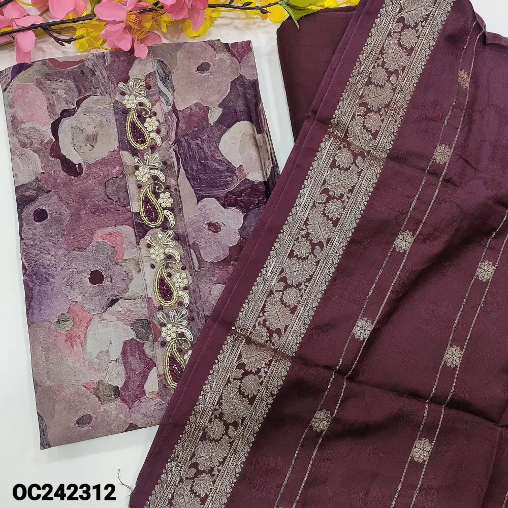 CODE OC242312: Multi color abstract printed designer modal maslin unstitched salwar material bead& zardozi work