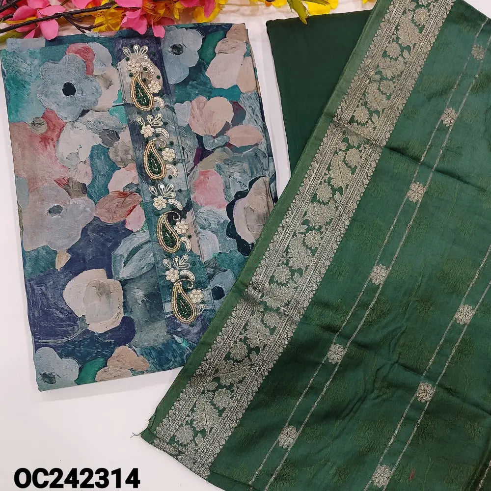 CODE OC242314: Multi color abstract printed designer modal maslin unstitched salwar material bead& zardozi work
