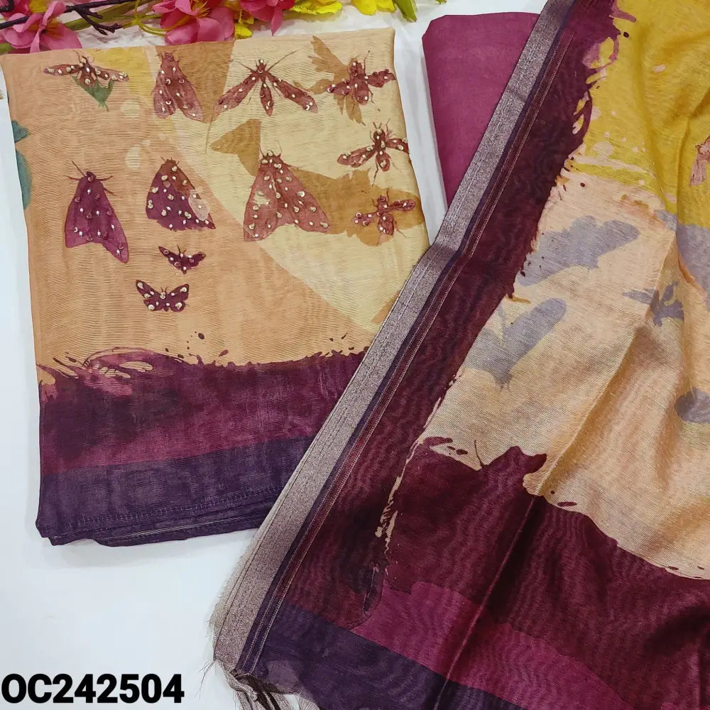 CODE OC242504: Multi color designer digital printed silk cotton unstitched salwar material thread &sequins work