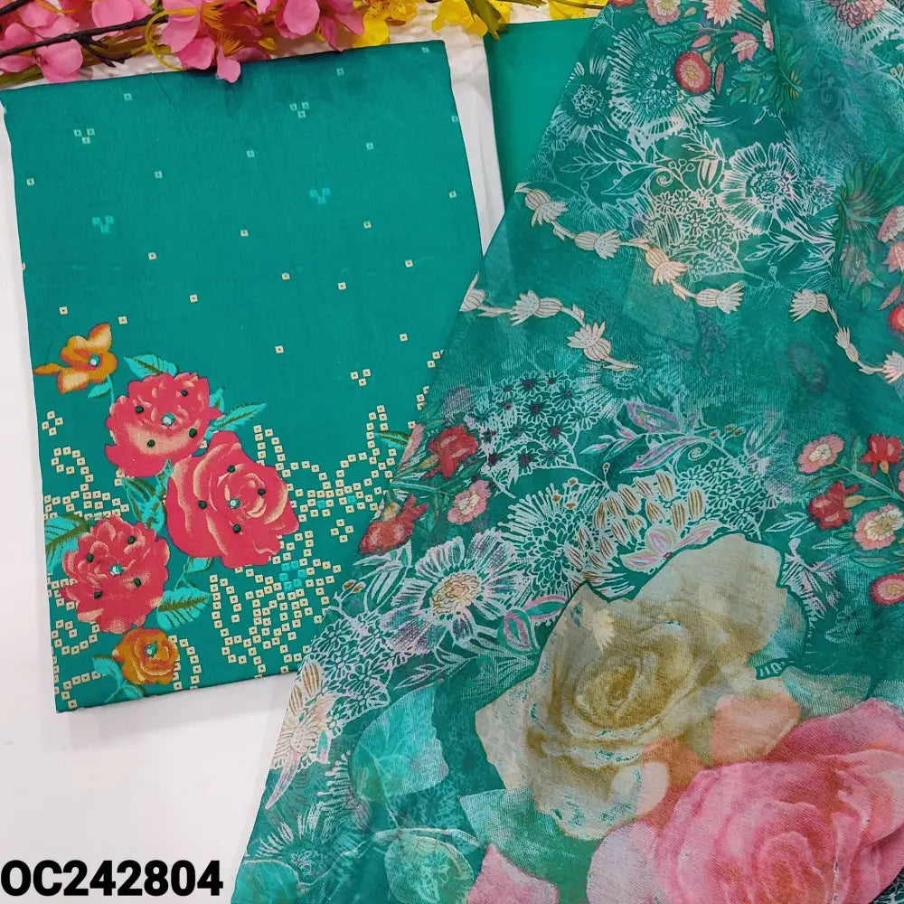 CODE OC242804: Dark turquoise blue bandhini printed soft cotton unstitched salwar material foil work all over(lining