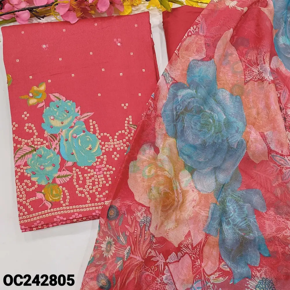 CODE OC242805: Bright pink bandhini printed soft cotton unstitched salwar material foil work all over(lining