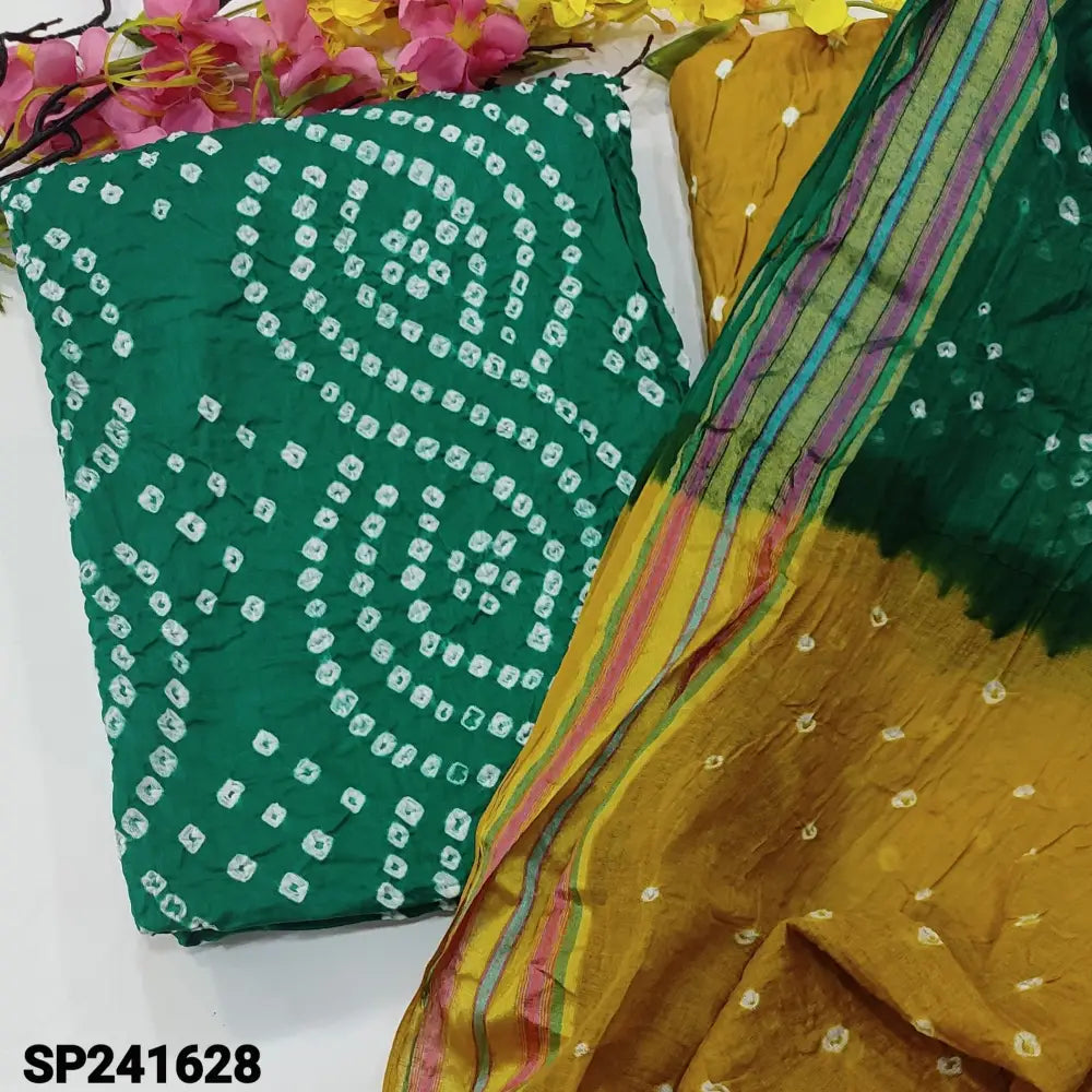 CODE SP241628: Turquoise green pure cotton unstitched salwar material original bandhani work all over (lining