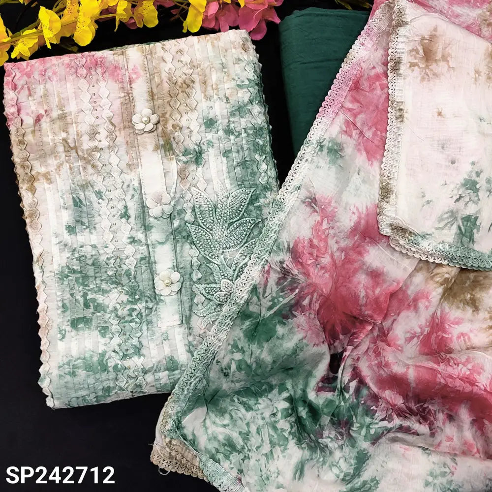 CODE SP242712: Multi color fancy soft silk cotton unstitched salwar material fancy buttons on yoke pintex& sequins work