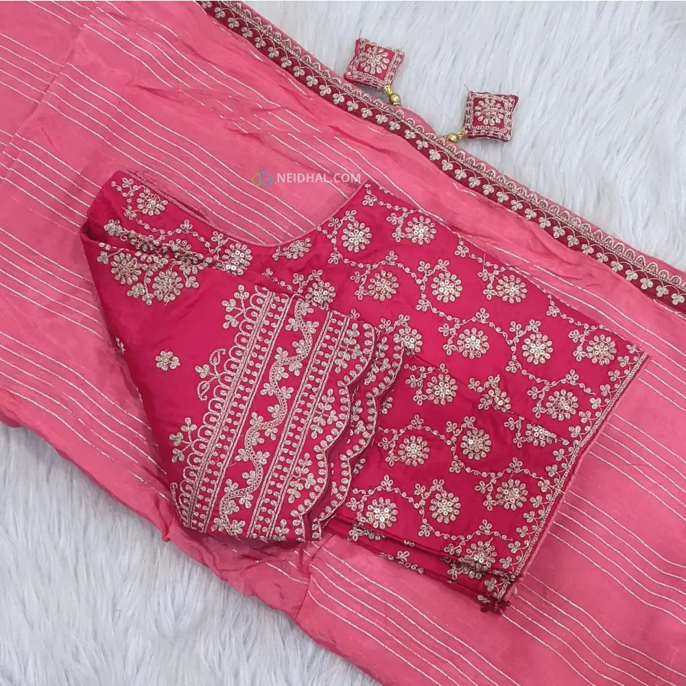CODE WS1125: Light pink fancy silk designer saree(thin,soft silky)Designer readymade blouse(armhole to armhole:19
