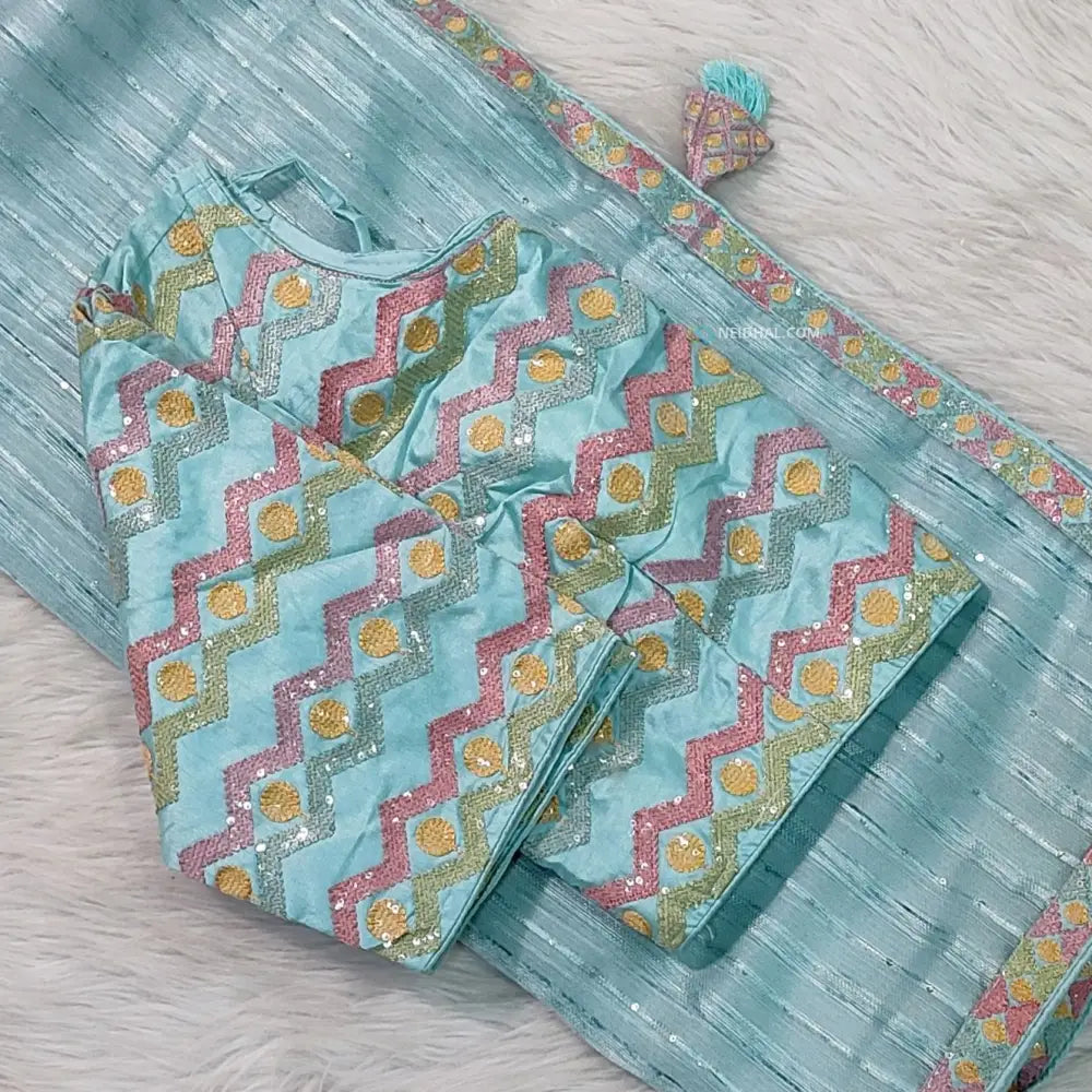 CODE WS1158: Blue fancy tissue organza saree (check the description below for full details)